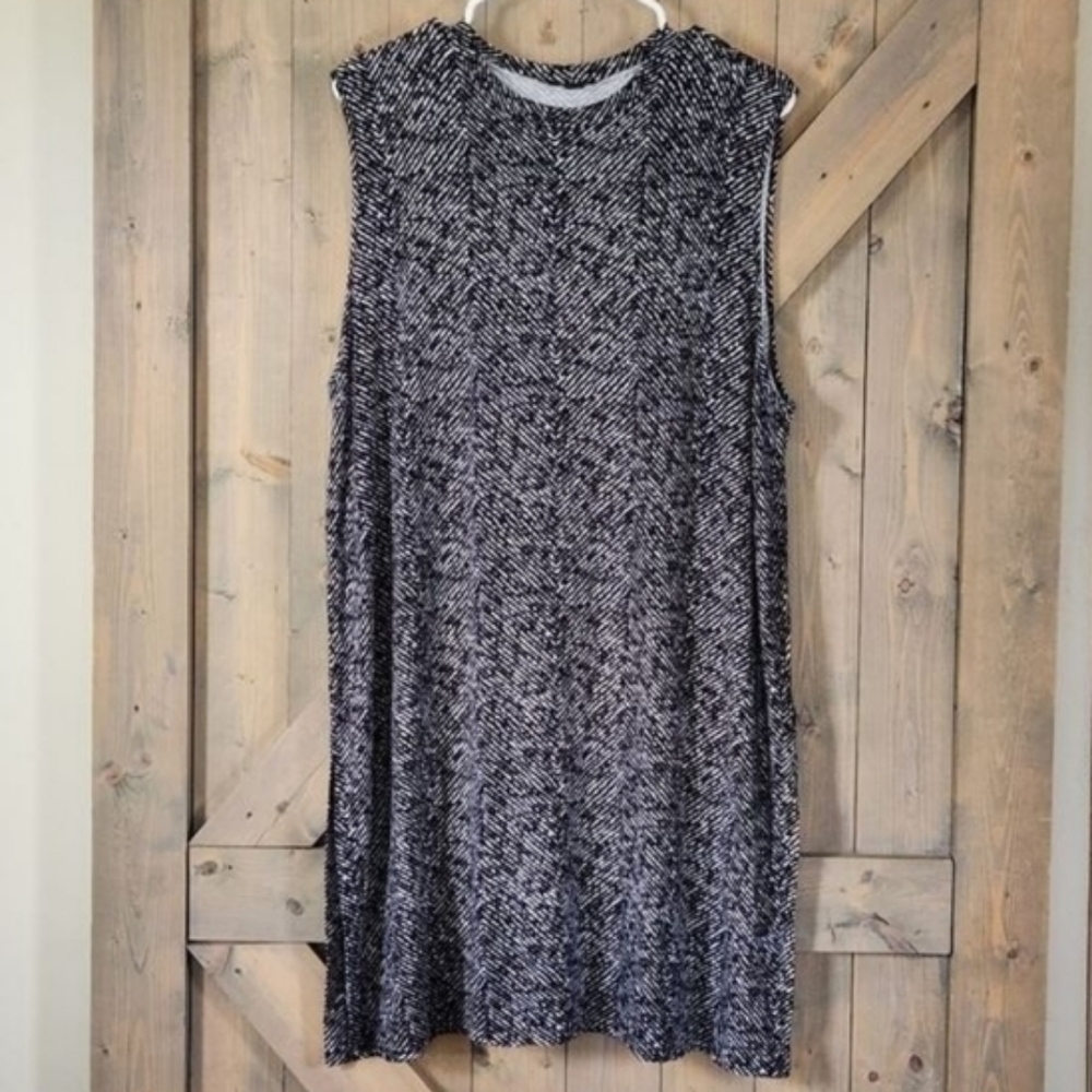 J. Jill Wearever Sleeveless Shift Black White Jersey Knit Dress Size XL